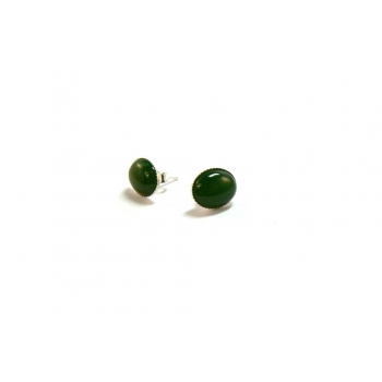 Dark Green Jade Cabochon and Silver Stud Earrings Dark Green Jade Cabochon and Silver Stud Earrings